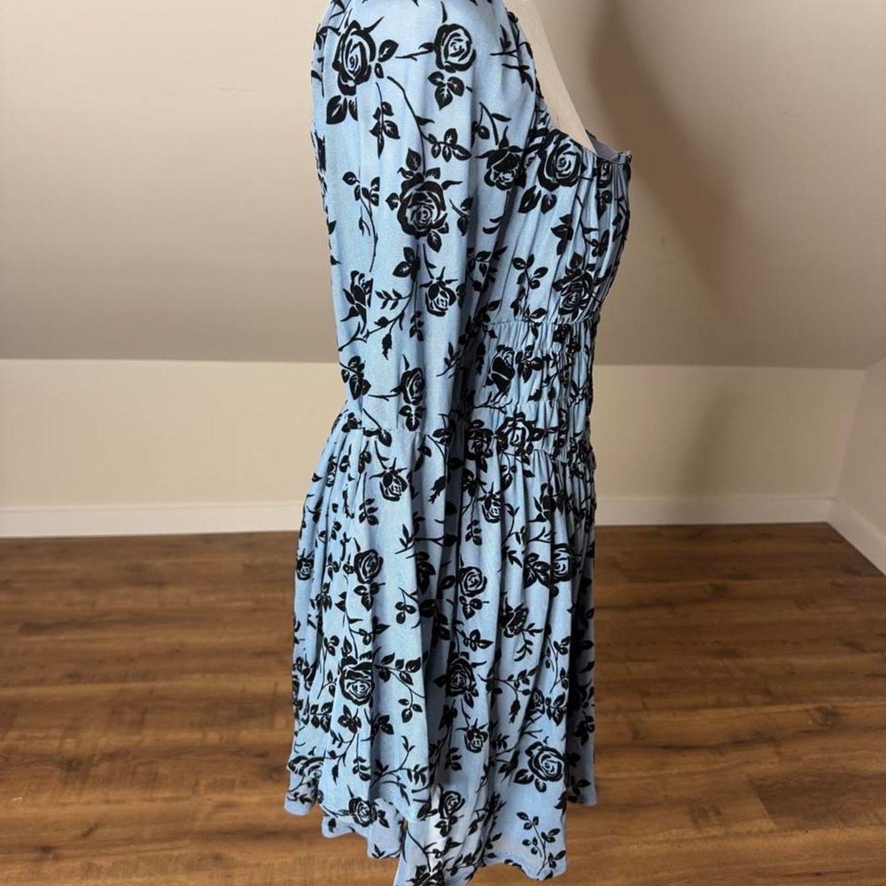 One Clothing LA Blue Black Rose Mini Dress M Whimsigoth Witchy Bell Sleeve - Picture 2 of 6